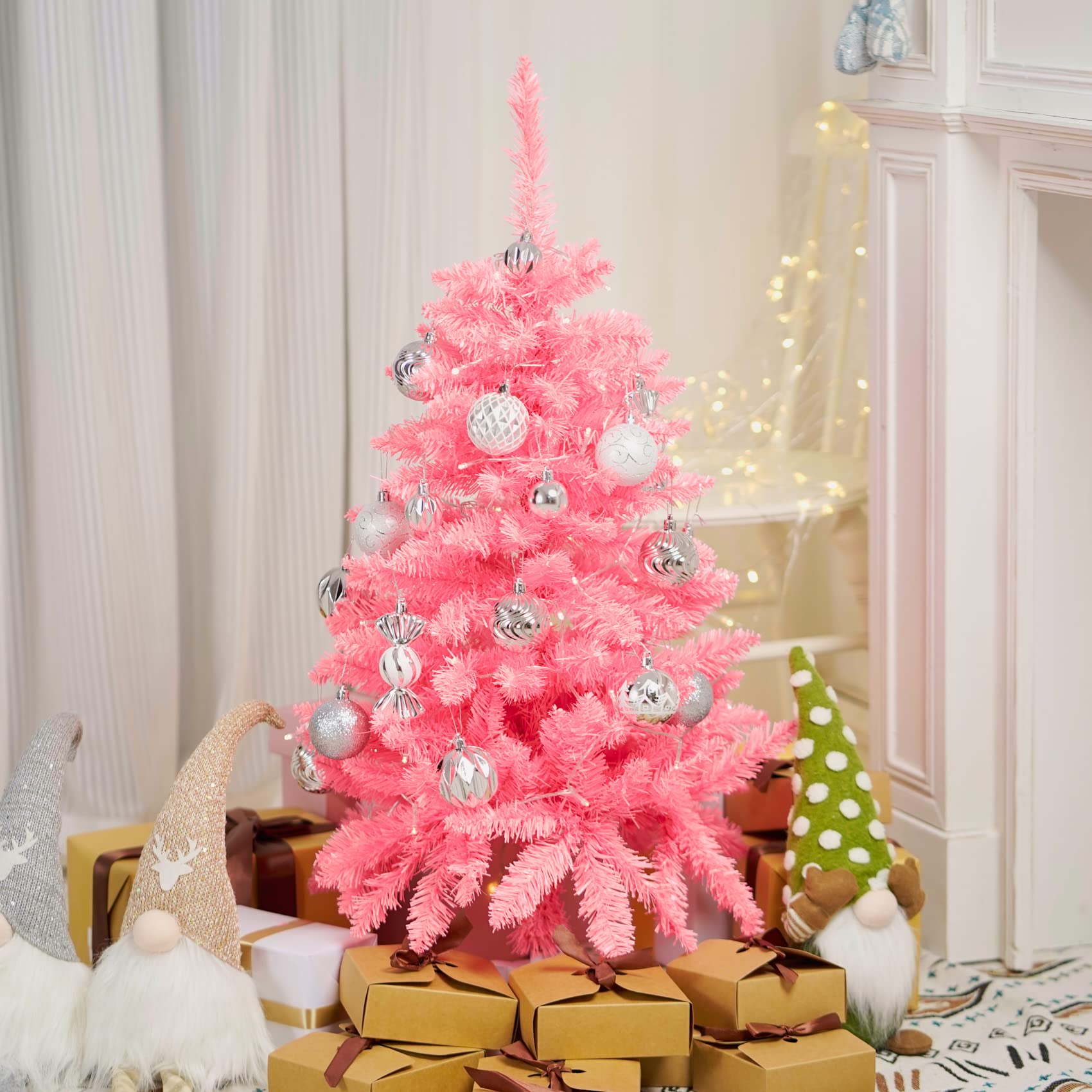 Foto 4 pulgar | Árbol De Navidad Senjie Mini, 90 Cm, Artificial, Con Luces, Color Rosa - Venta Internacional.