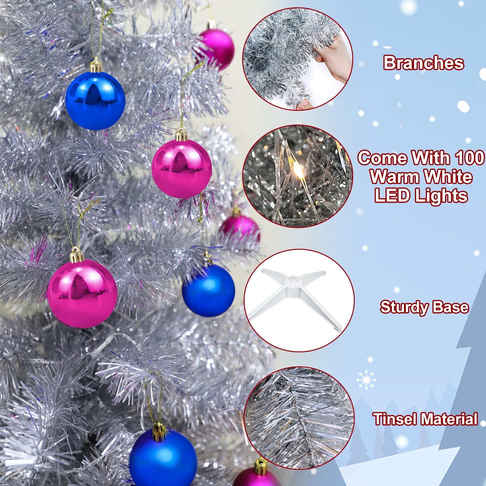 Foto 5 | [árbol De Navidad] Turnmeon Plateado De 4 Pies Con Luces Y Mando A Distancia - Venta Internacional.
