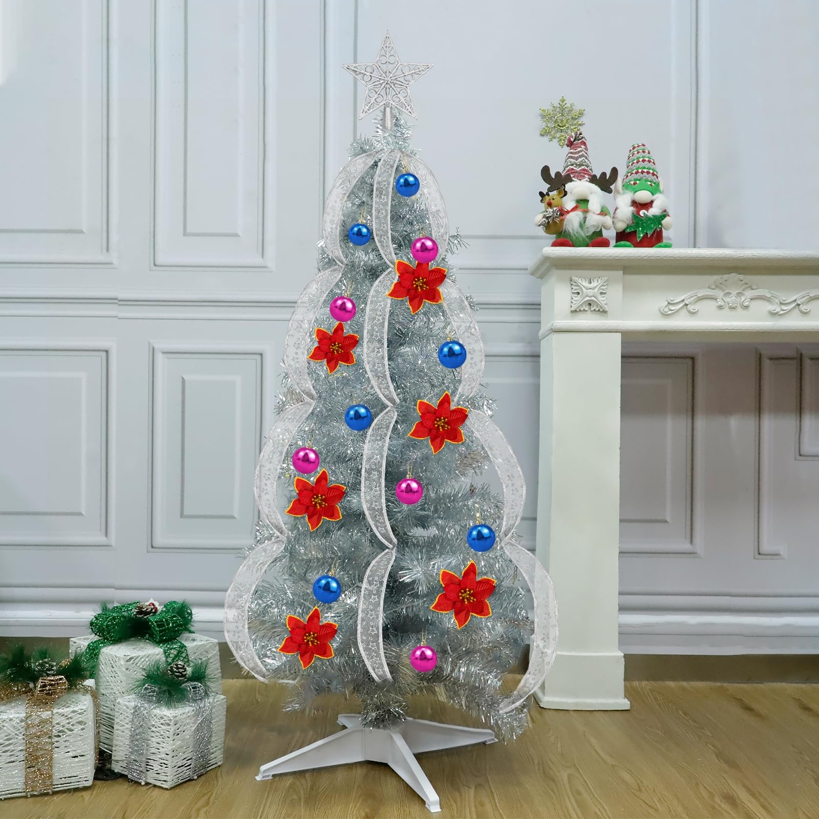 Foto 6 | [árbol De Navidad] Turnmeon Plateado De 4 Pies Con Luces Y Mando A Distancia - Venta Internacional.