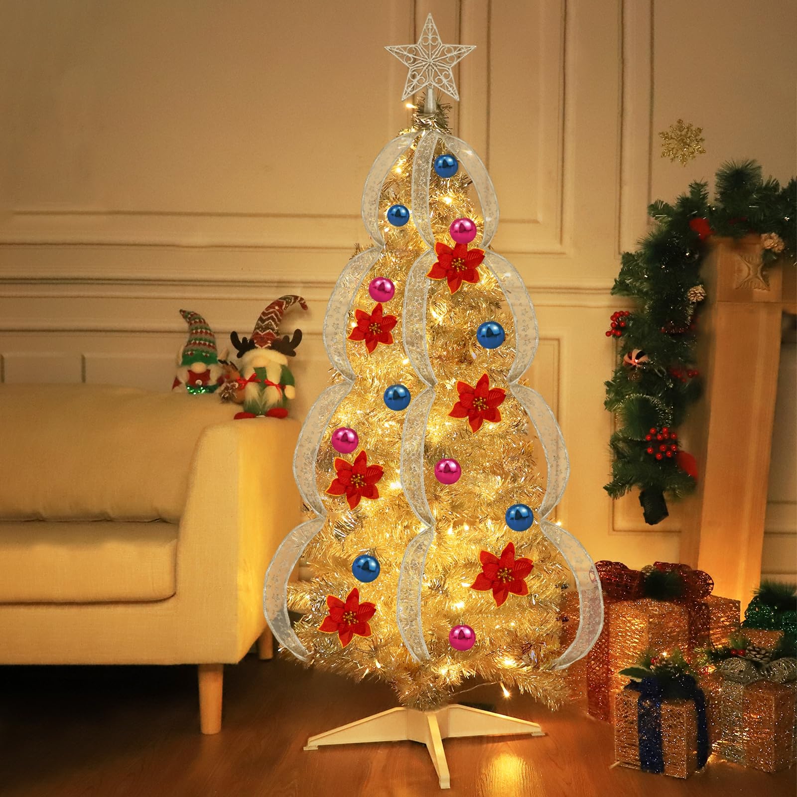 Foto 8 pulgar | [árbol De Navidad] Turnmeon Plateado De 4 Pies Con Luces Y Mando A Distancia - Venta Internacional.