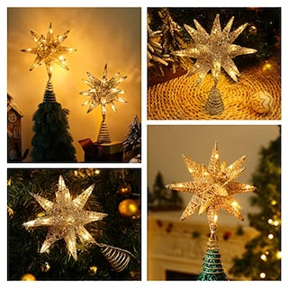 Foto 6 | Decoración Para Árbol De Navidad Lewondr Con Forma De Estrella Geométrica 3d Con Luz Led - Venta Internacional.