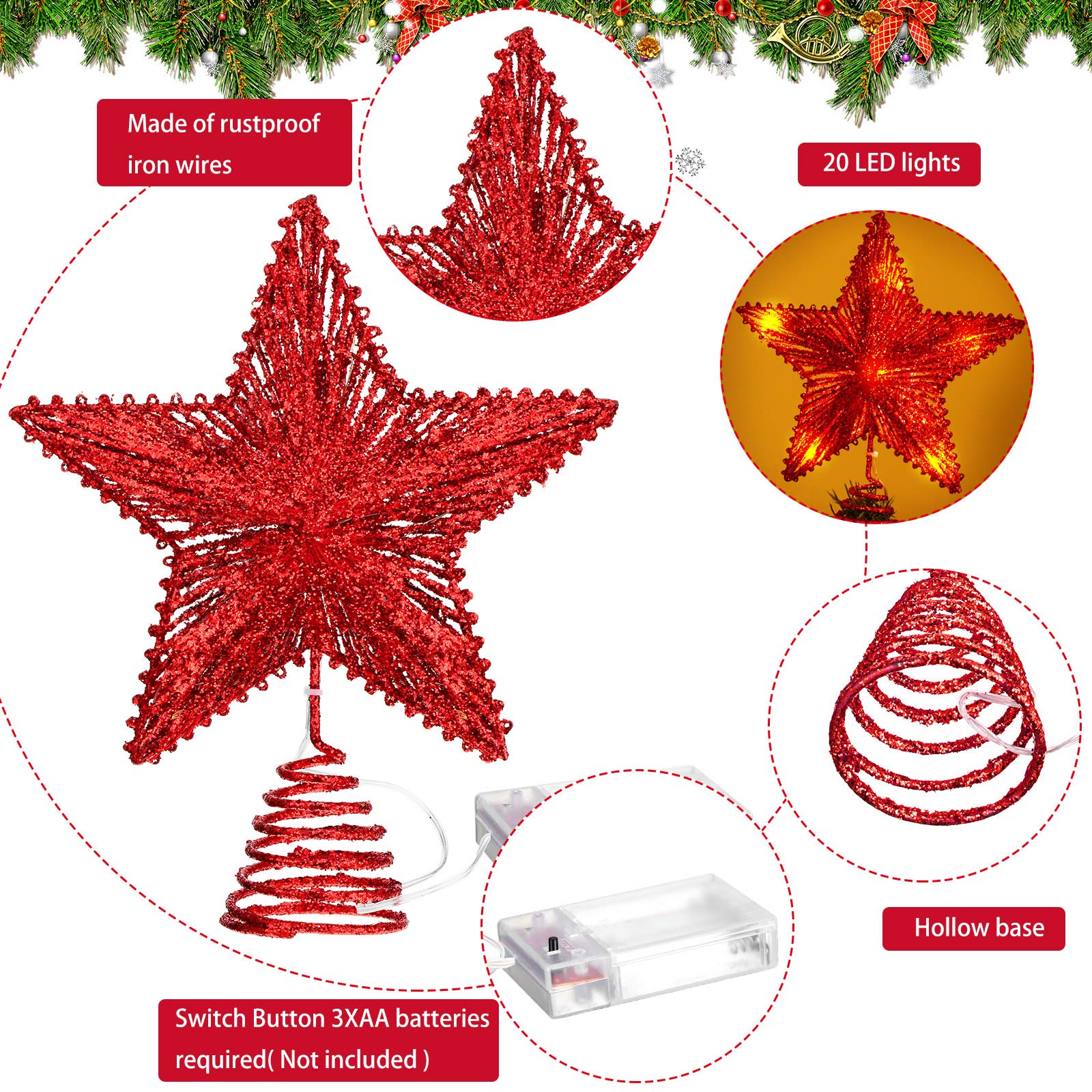 Foto 4 pulgar | Decoración Con Forma De Estrella De Navidad Aoriher, 25 Cm, Con 20 Luces Led - Venta Internacional.