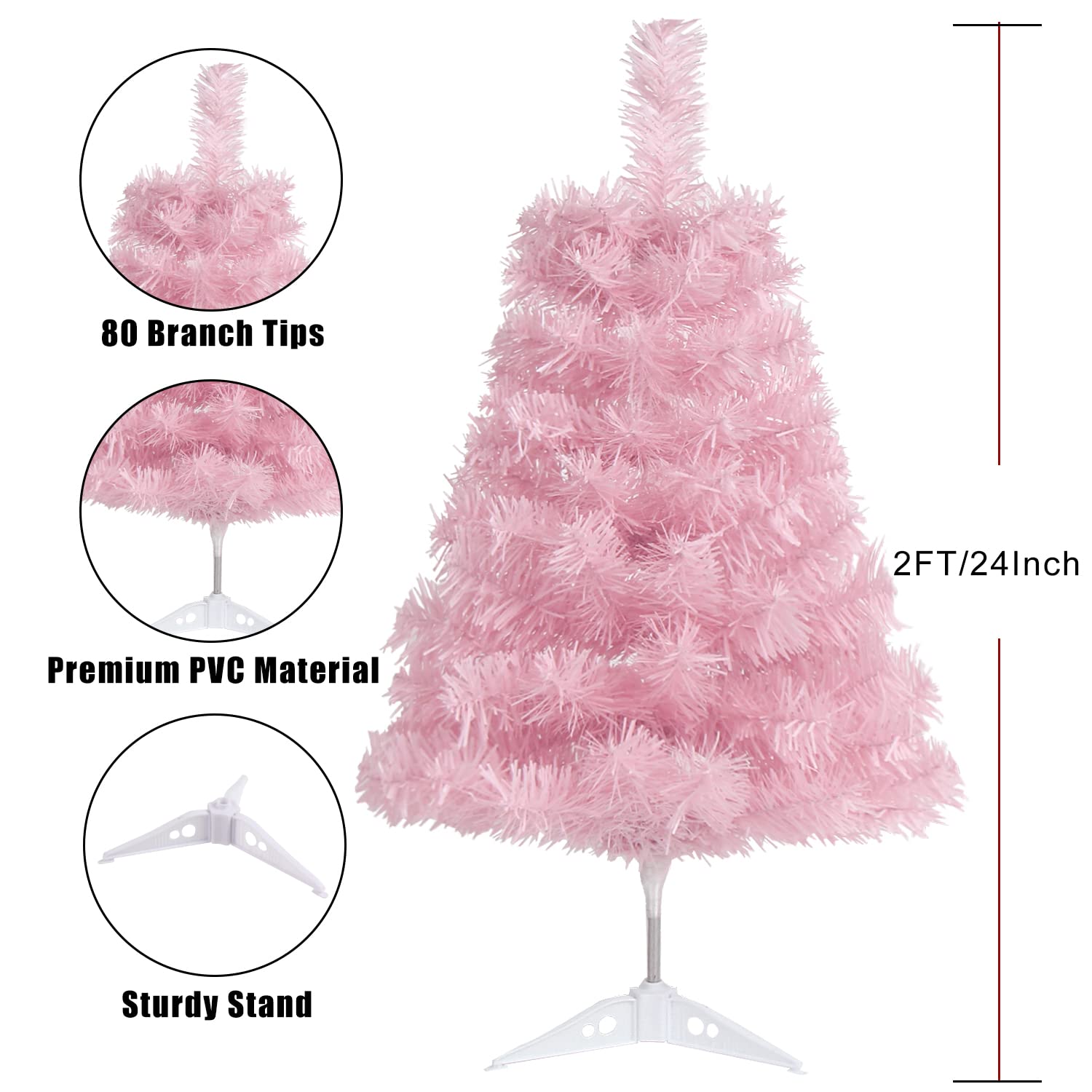 Foto 3 pulgar | Árbol De Navidad Artificial Ccinee Rosa De 60 Cm Con Soporte - Venta Internacional.