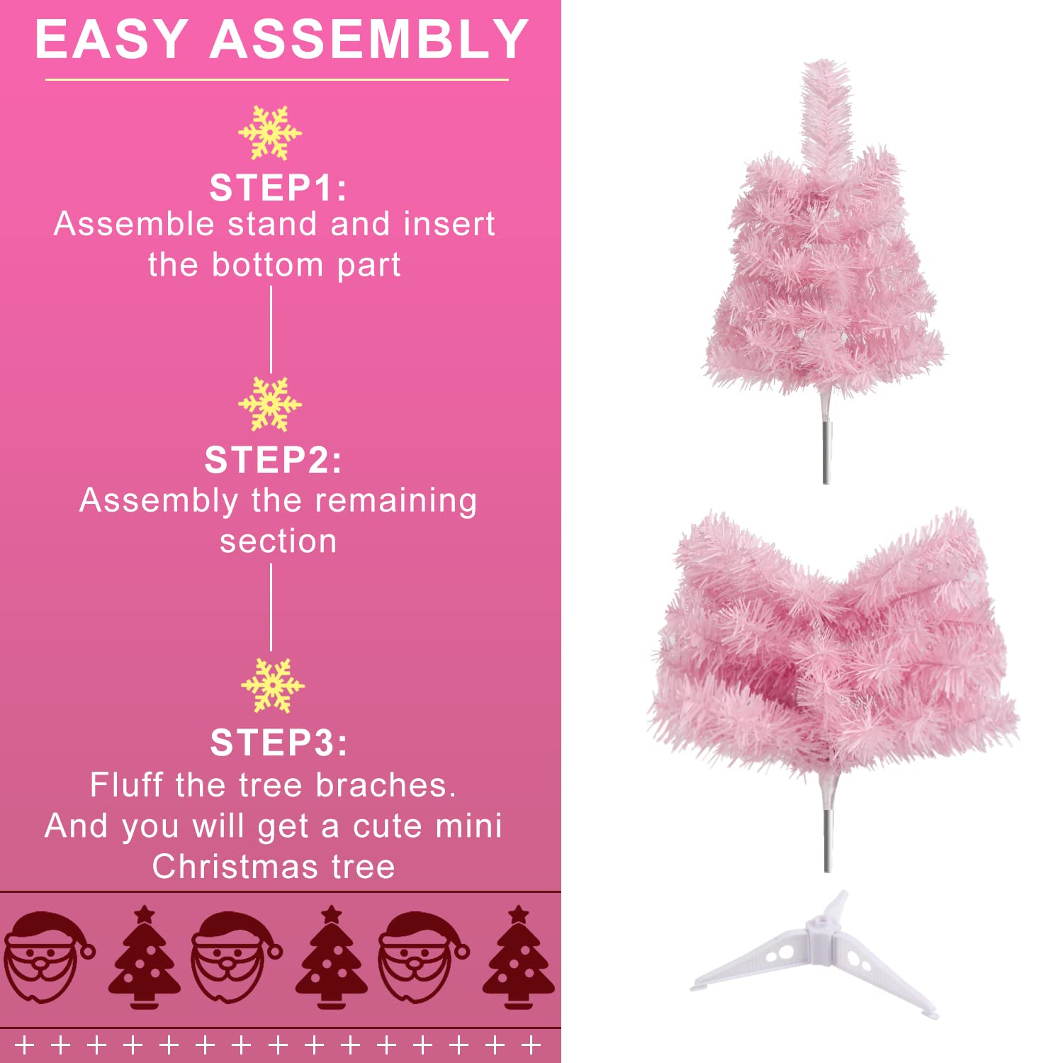 Foto 4 pulgar | Árbol De Navidad Artificial Ccinee Rosa De 60 Cm Con Soporte - Venta Internacional.