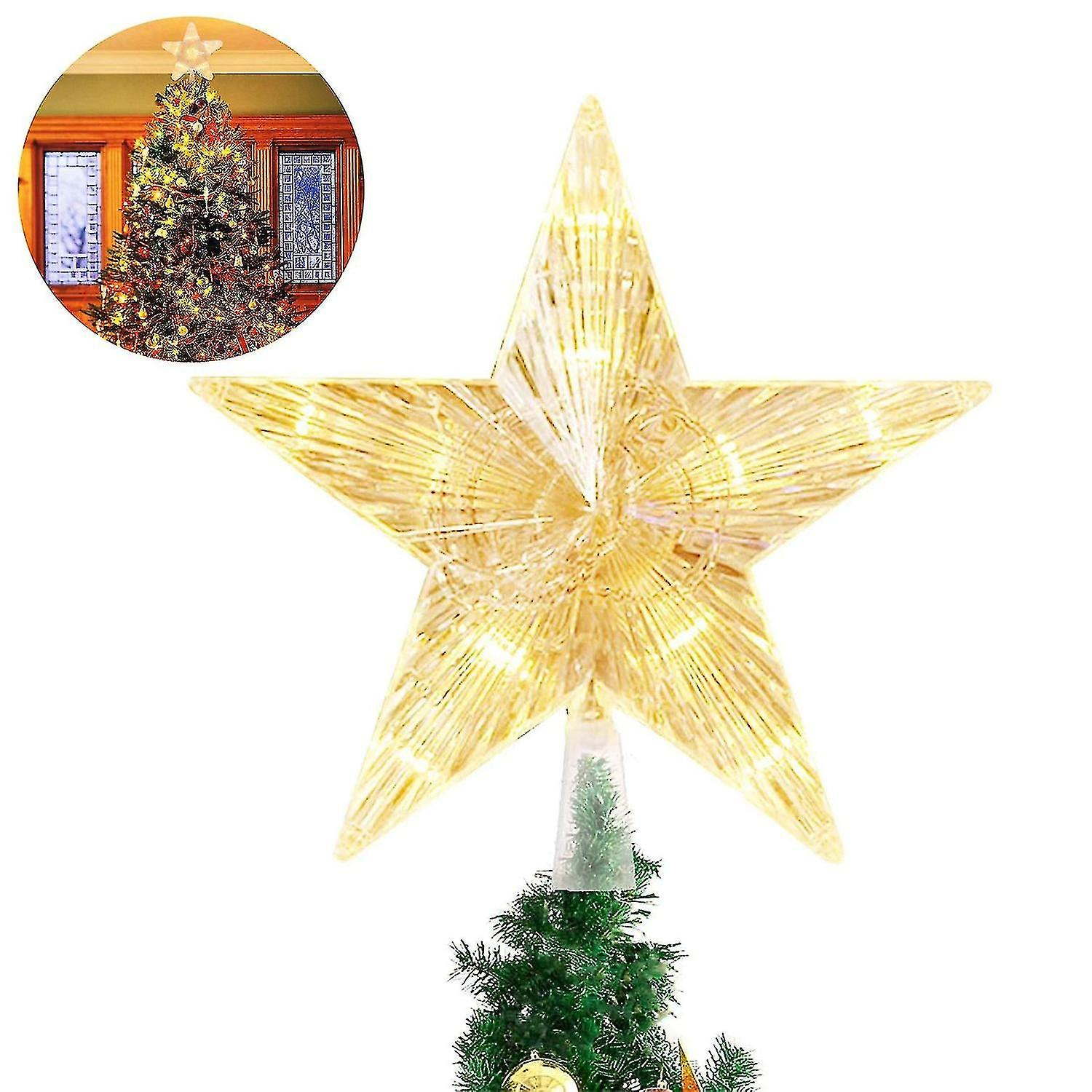 Foto 4 pulgar | Decoración Para Árbol De Navidad Huoguo, Estrella Led De Color Blanco Cálido, Purpurina - Venta Internacional.