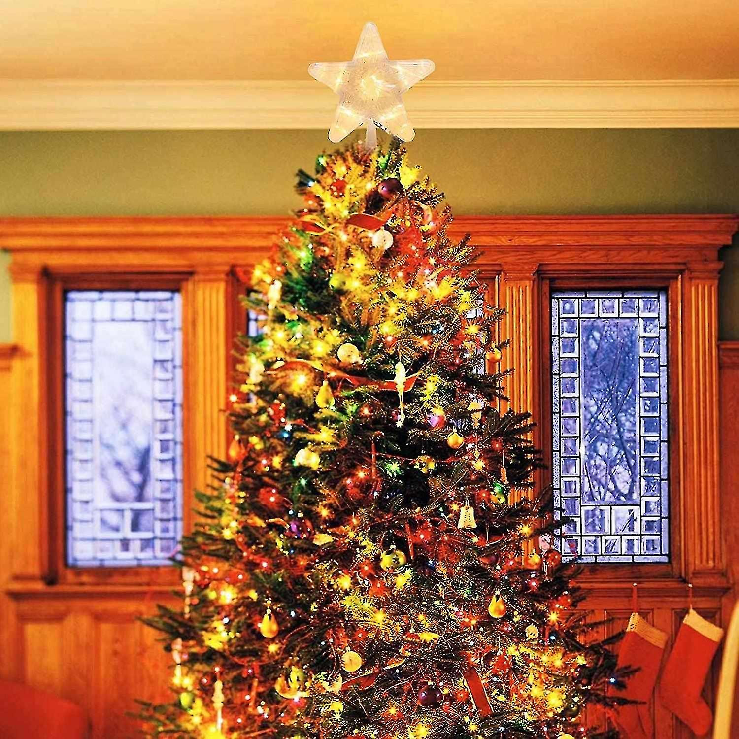 Foto 5 pulgar | Decoración Para Árbol De Navidad Huoguo, Estrella Led De Color Blanco Cálido, Purpurina - Venta Internacional.
