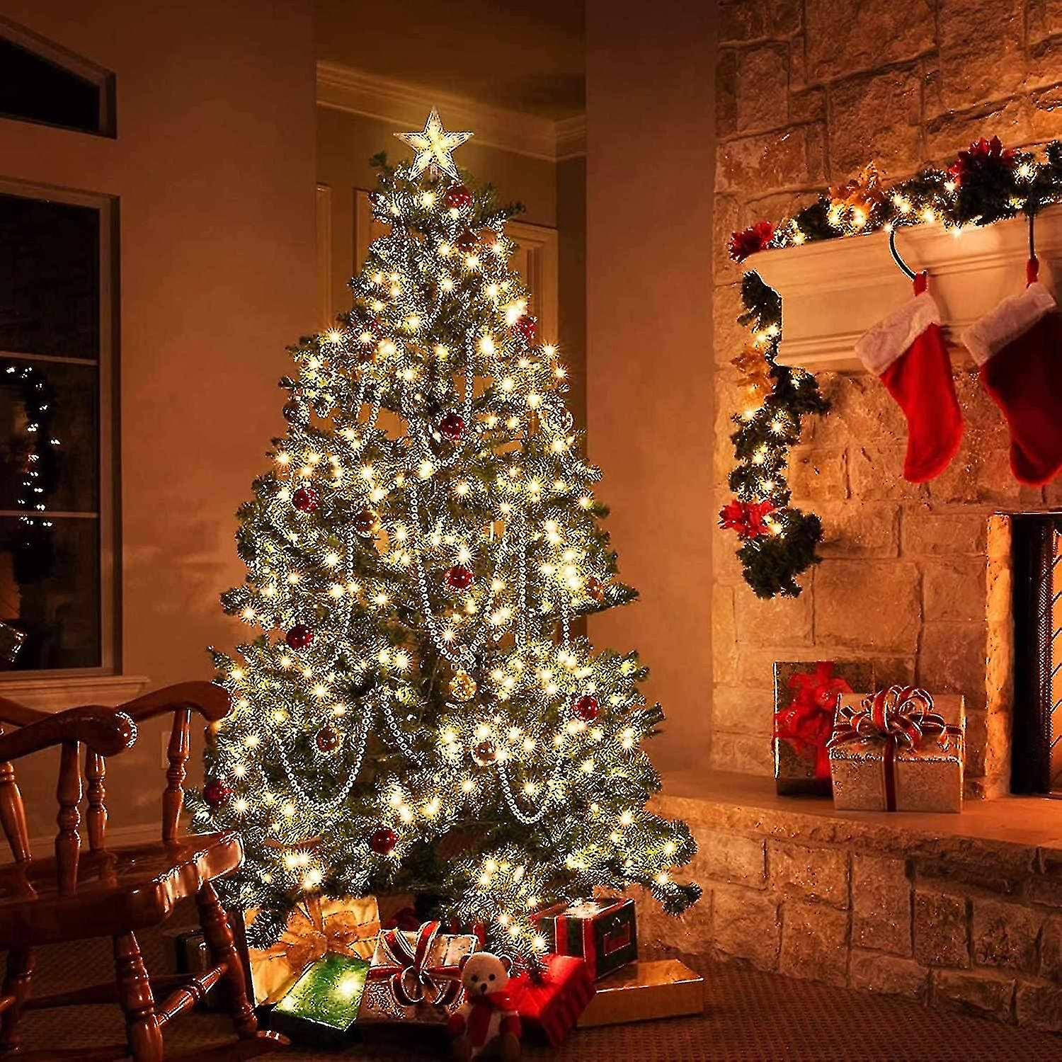 Foto 6 pulgar | Decoración Para Árbol De Navidad Huoguo, Estrella Led De Color Blanco Cálido, Purpurina - Venta Internacional.
