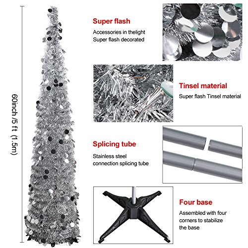 Foto 4 pulgar | Árbol De Navidad Aytai Plegable, 150 Cm, Oropel Plateado - Venta Internacional.