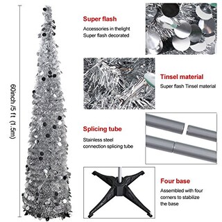 Foto 3 | Árbol De Navidad Aytai Plegable, 150 Cm, Oropel Plateado - Venta Internacional.