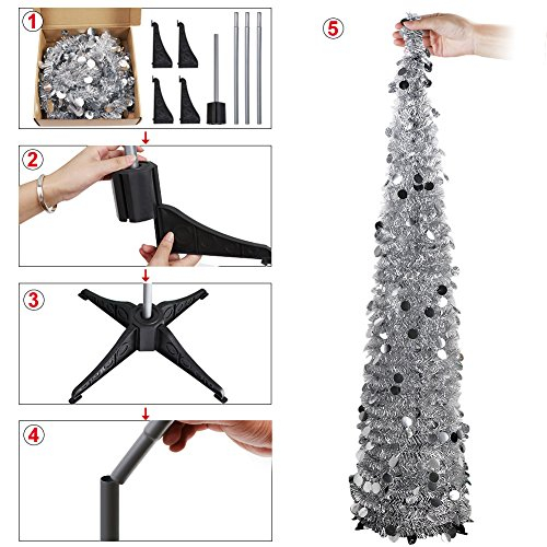 Foto 5 pulgar | Árbol De Navidad Aytai Plegable, 150 Cm, Oropel Plateado - Venta Internacional.