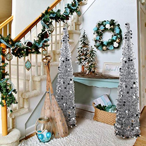 Foto 6 pulgar | Árbol De Navidad Aytai Plegable, 150 Cm, Oropel Plateado - Venta Internacional.