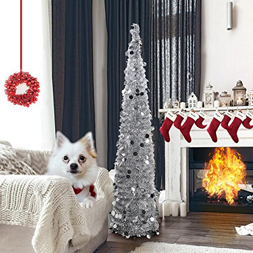 Foto 7 pulgar | Árbol De Navidad Aytai Plegable, 150 Cm, Oropel Plateado - Venta Internacional.