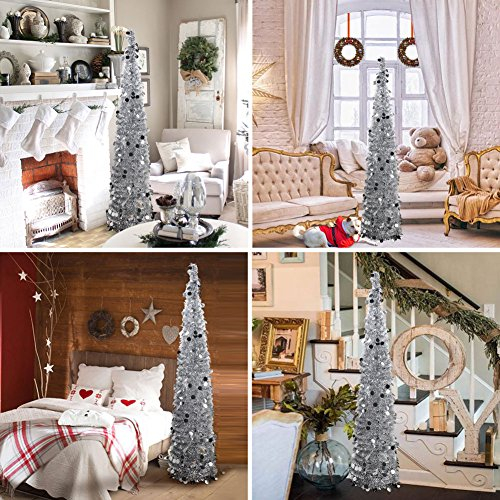 Foto 8 pulgar | Árbol De Navidad Aytai Plegable, 150 Cm, Oropel Plateado - Venta Internacional.