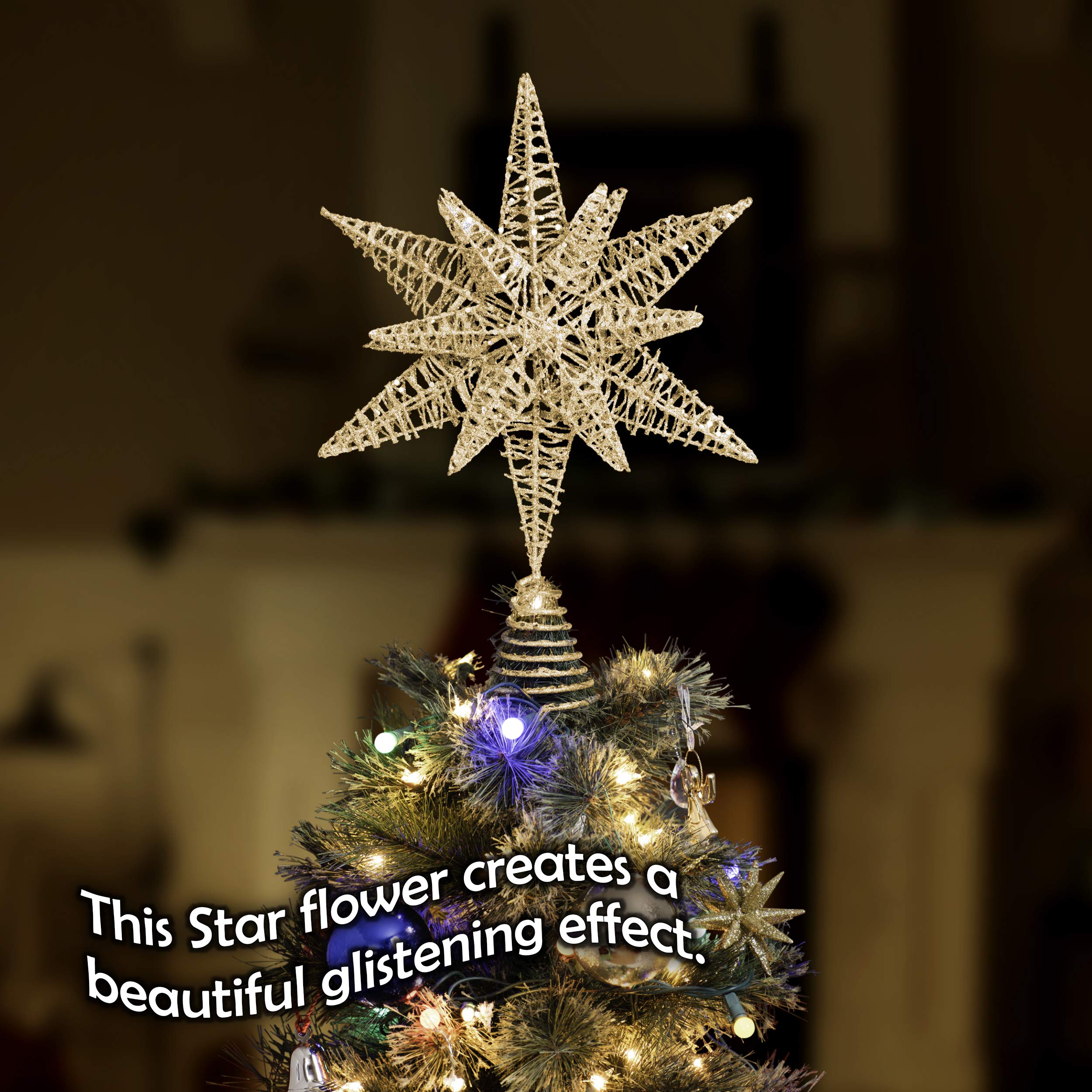 Foto 3 pulgar | Decoración Para Árbol De Navidad Con Purpurina 3d Con Forma De Estrella Dorada - Venta Internacional.
