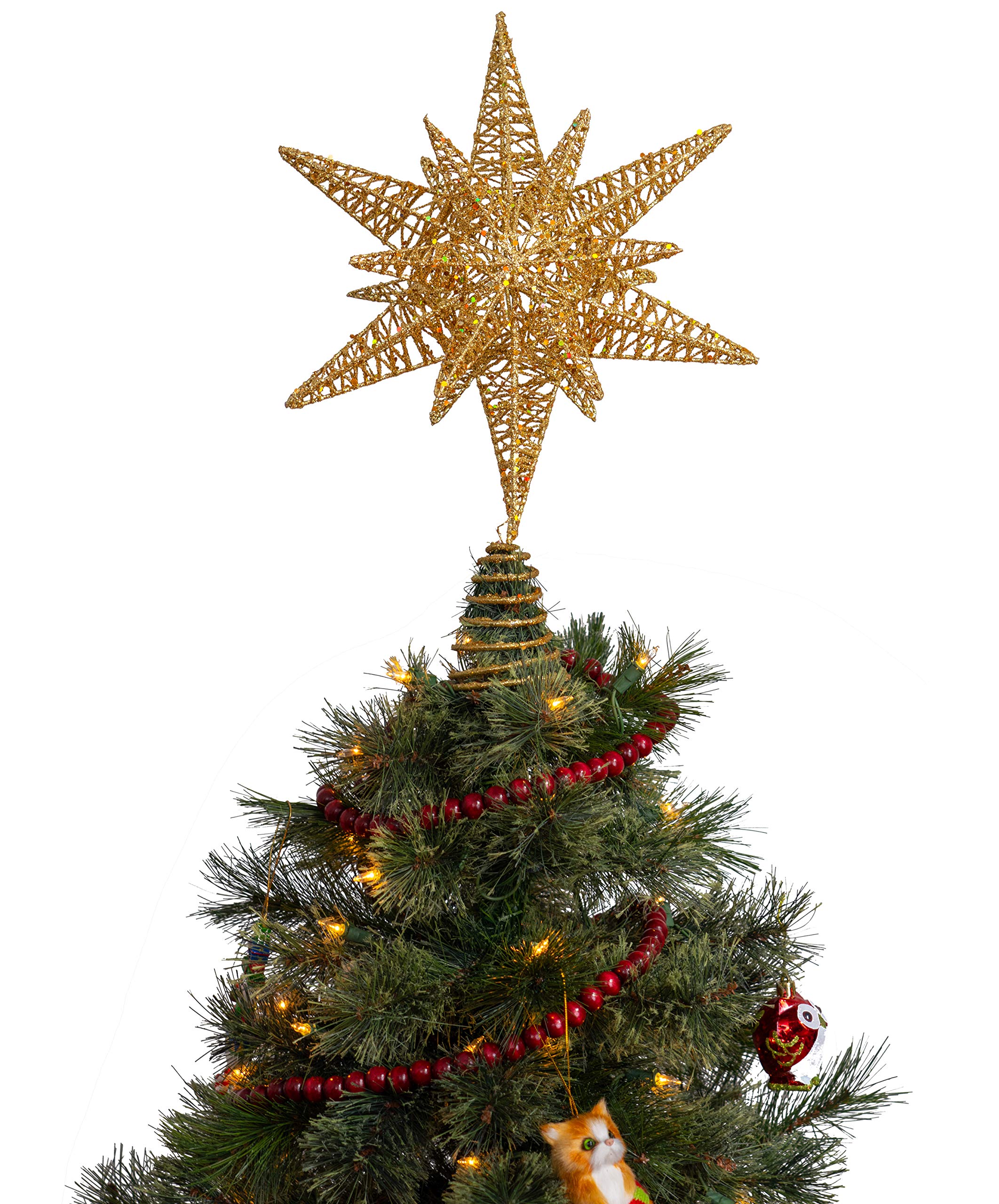 Foto 5 pulgar | Decoración Para Árbol De Navidad Con Purpurina 3d Con Forma De Estrella Dorada - Venta Internacional.