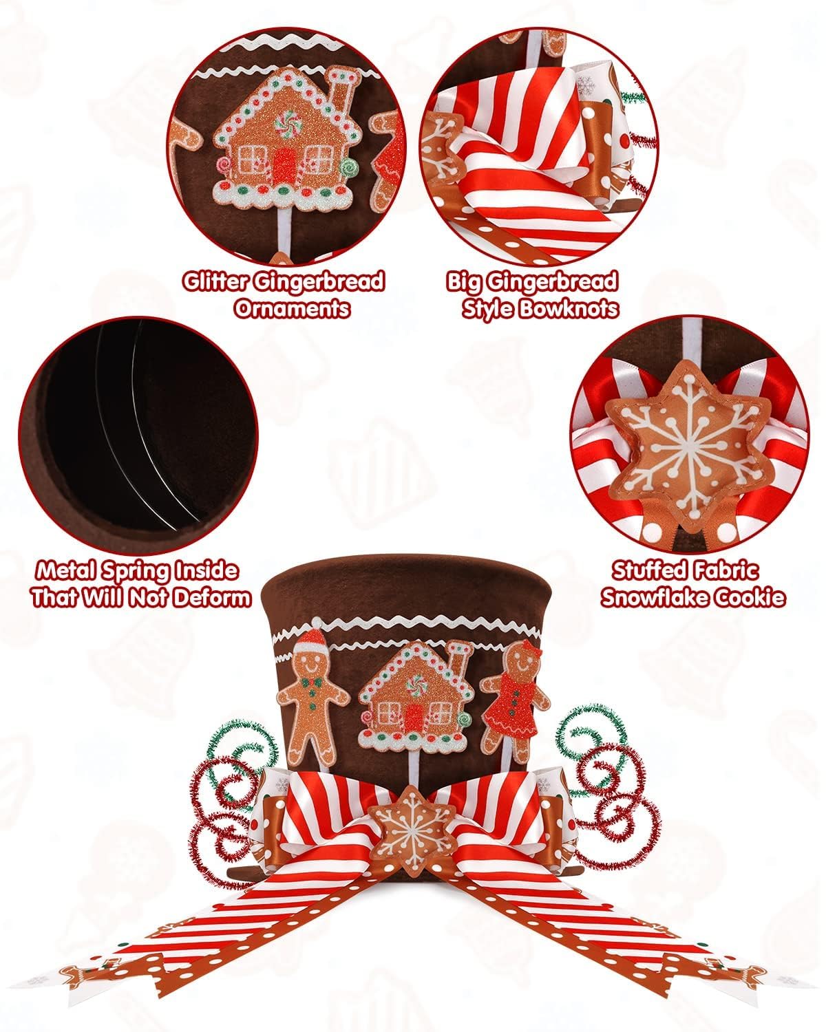 Foto 5 pulgar | Sombrero De Copa De Pan De Jengibre Ciyvolyeen Con Adorno Para Árbol De Navidad - Venta Internacional.