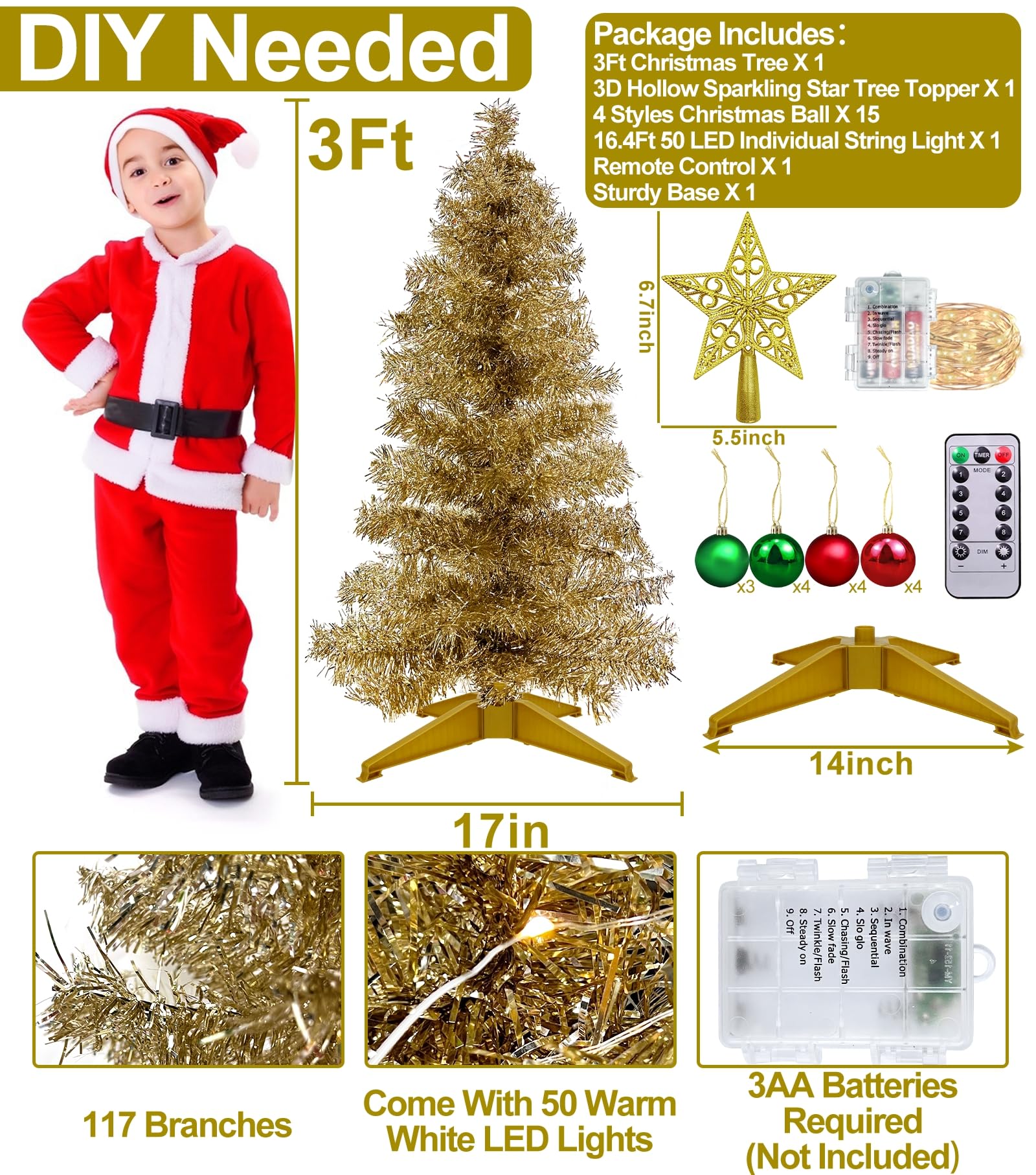 Foto 2 | [árbol De Navidad] Turnmeon De 3 Pies Con Control Remoto Y 8 Modos +  - Venta Internacional.