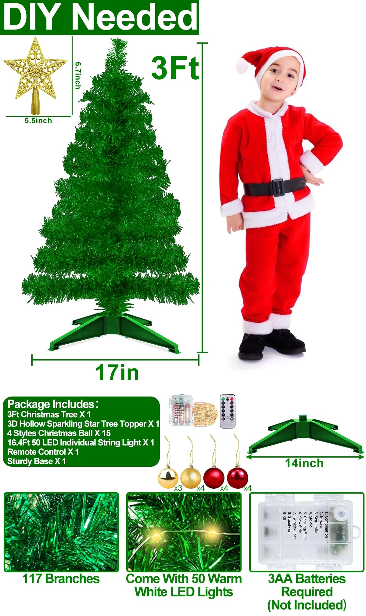 Foto 6 pulgar | [árbol De Navidad] Turnmeon De 90 Cm Con 50 Luces Cálidas Y Temporizador Fun - Venta Internacional.