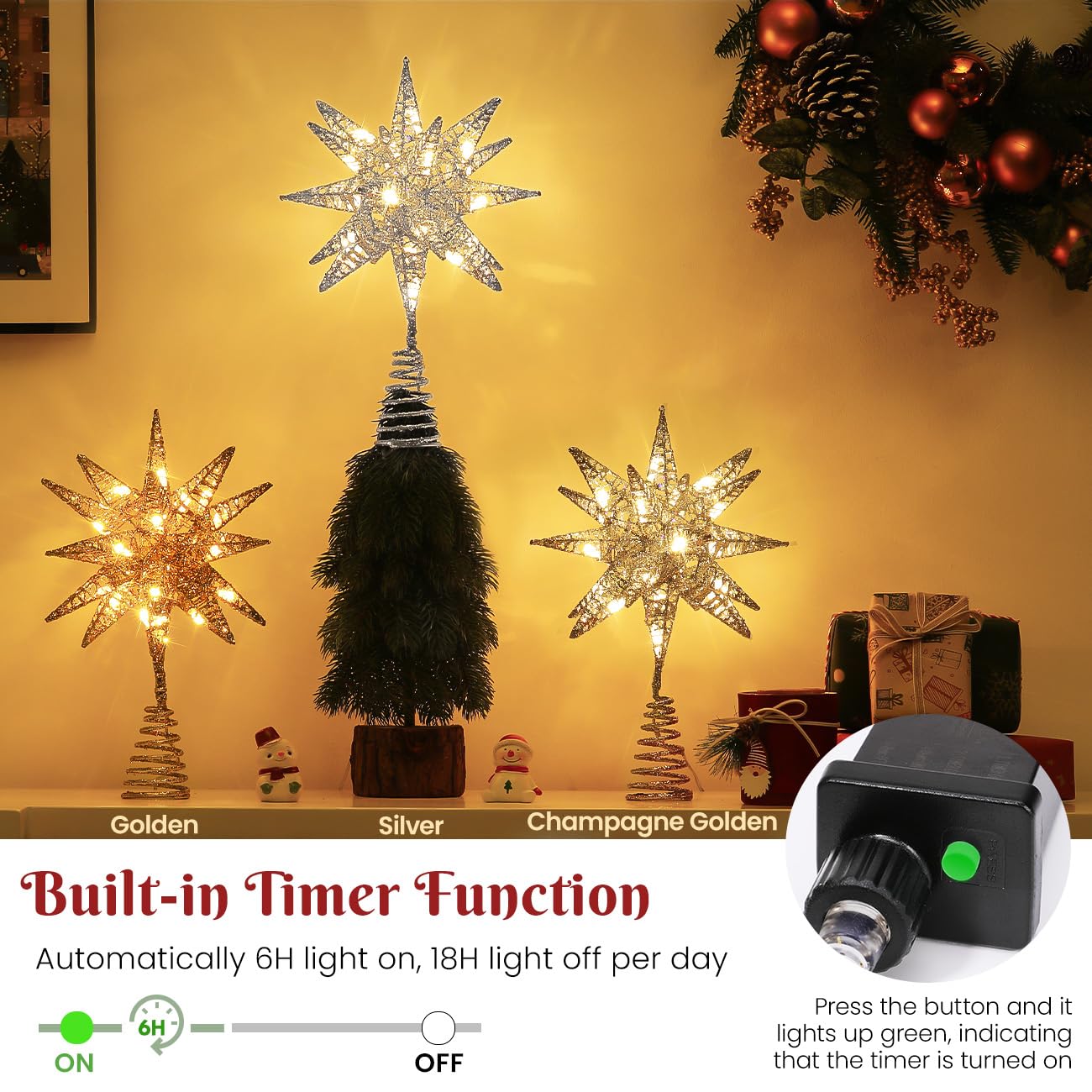 Foto 4 | Decoración Para Árbol De Navidad Luxspire Con Forma De Estrella 3d, 17 Cm - Venta Internacional.