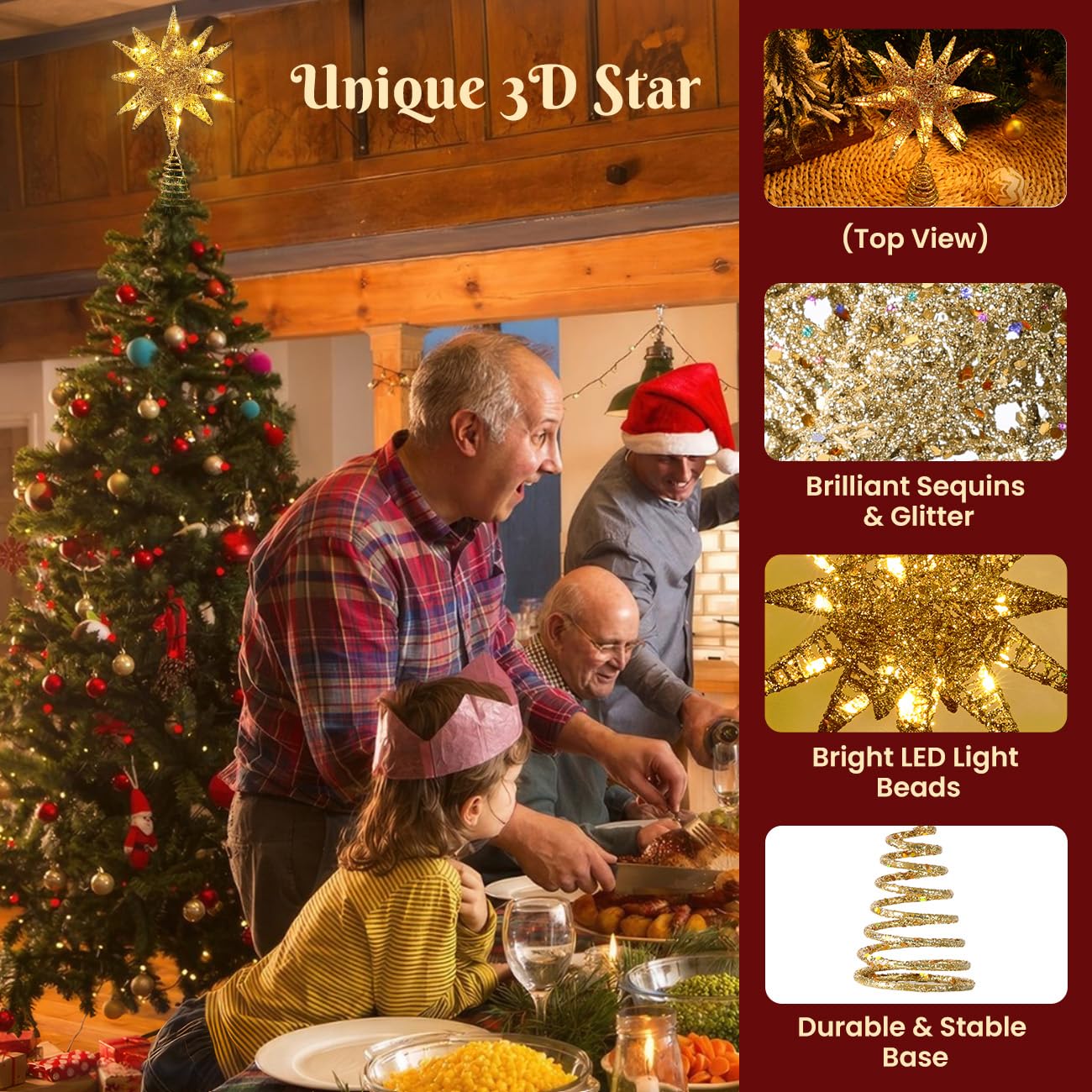 Foto 6 pulgar | Decoración Para Árbol De Navidad Luxspire Con Forma De Estrella 3d, 17 Cm - Venta Internacional.