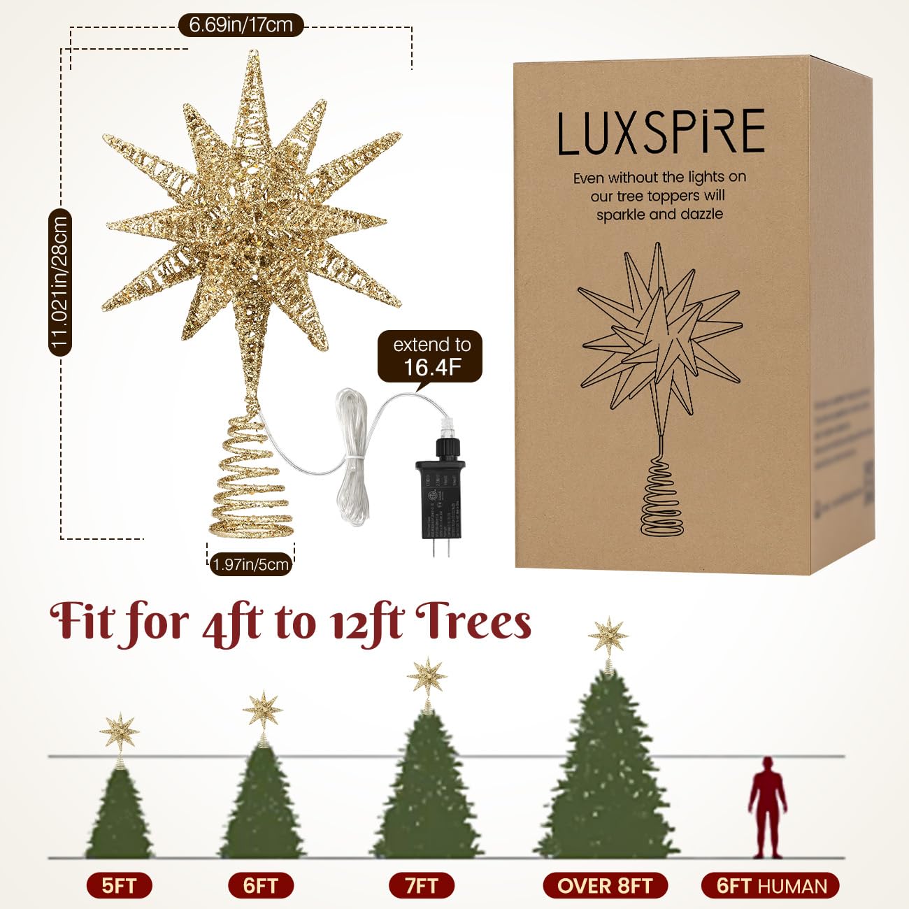 Foto 7 pulgar | Decoración Para Árbol De Navidad Luxspire Con Forma De Estrella 3d, 17 Cm - Venta Internacional.