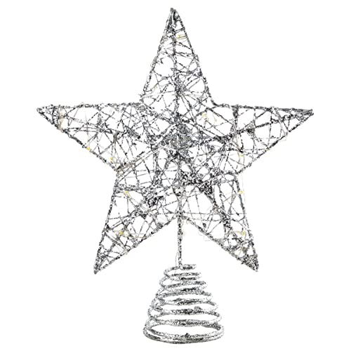 Foto 3 pulgar | Decoración Para Árbol De Navidad Joyin Con Forma De Estrella Plateada Con Purpurina Y Luz Led - Venta Internacional.