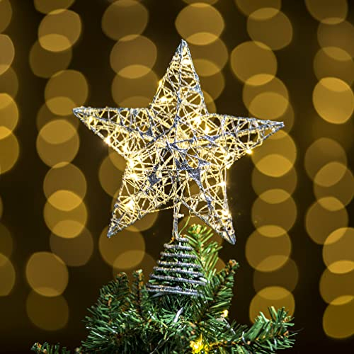 Foto 4 pulgar | Decoración Para Árbol De Navidad Joyin Con Forma De Estrella Plateada Con Purpurina Y Luz Led - Venta Internacional.