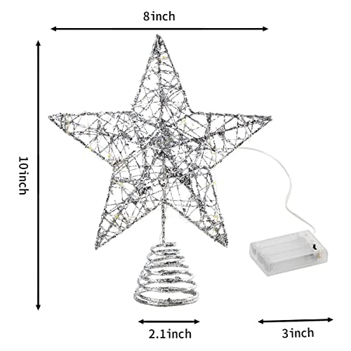 Foto 5 pulgar | Decoración Para Árbol De Navidad Joyin Con Forma De Estrella Plateada Con Purpurina Y Luz Led - Venta Internacional.