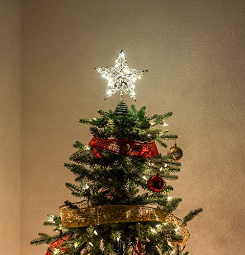 Foto 7 | Decoración Para Árbol De Navidad Joyin Con Forma De Estrella Plateada Con Purpurina Y Luz Led - Venta Internacional.