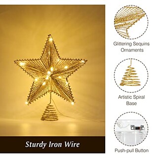 Foto 3 | Decoración Para Árbol De Navidad Con Forma De Estrella De Lewondr, Con Luces Y Lentejuelas, Color Do - Venta Intern