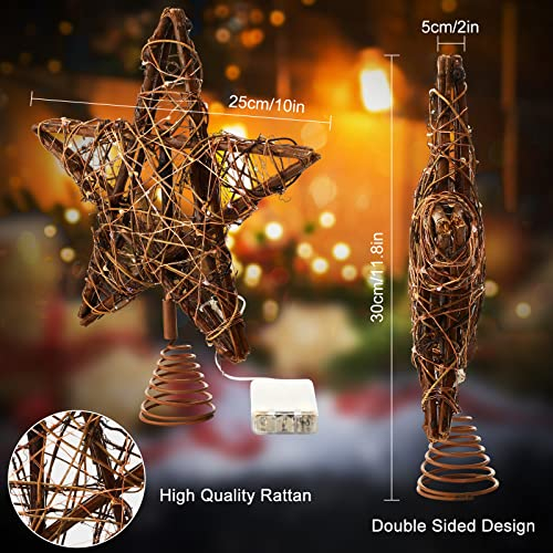 Foto 3 pulgar | Decoración Para Árbol De Navidad Con Forma De Estrella De Ratán, Color Marrón, Iluminada, 25 Cm - Venta Internacional.