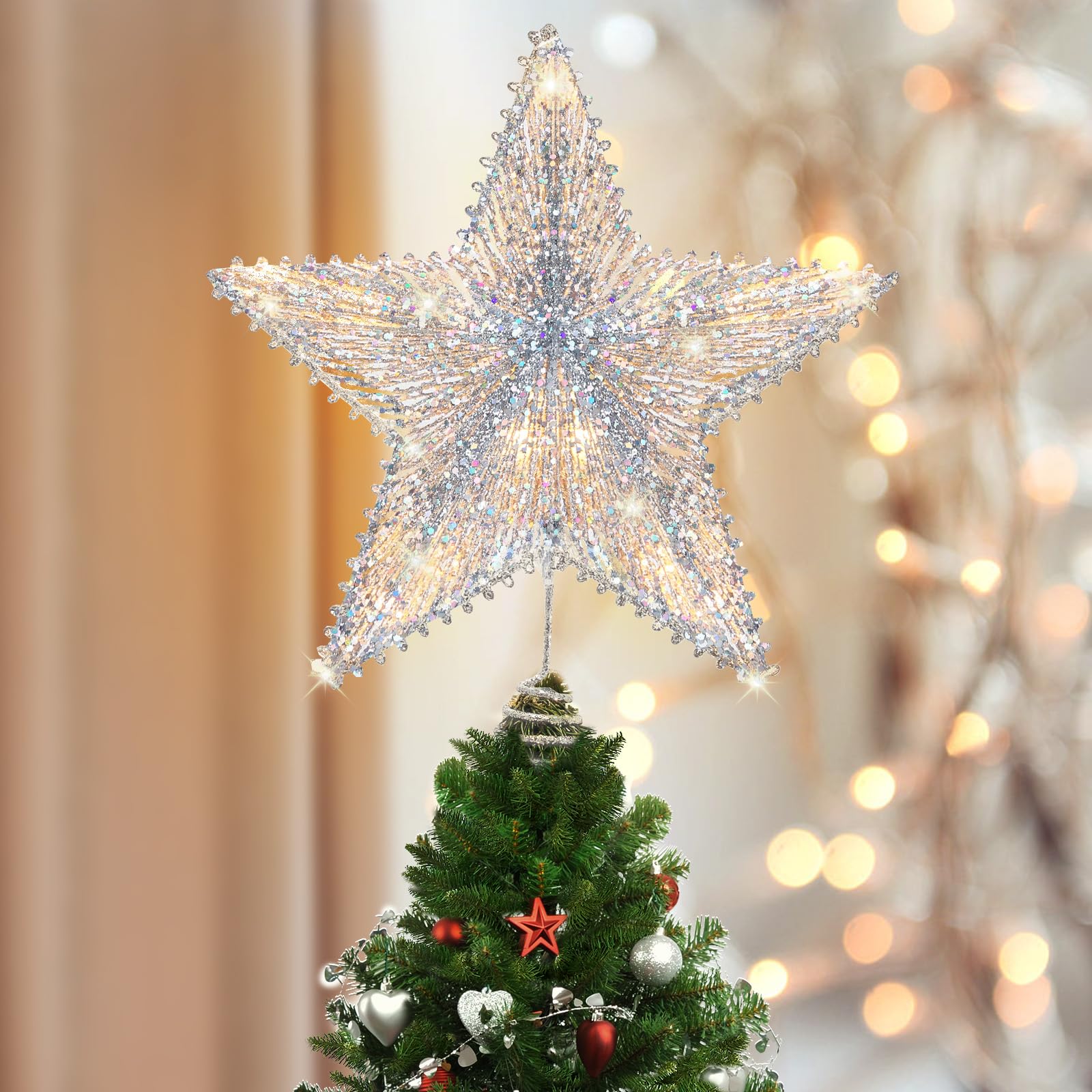 Decoración Para Árbol De Navidad Luxspire, Estrella Iluminada Por Led, 30 Cm - Venta Internacional.