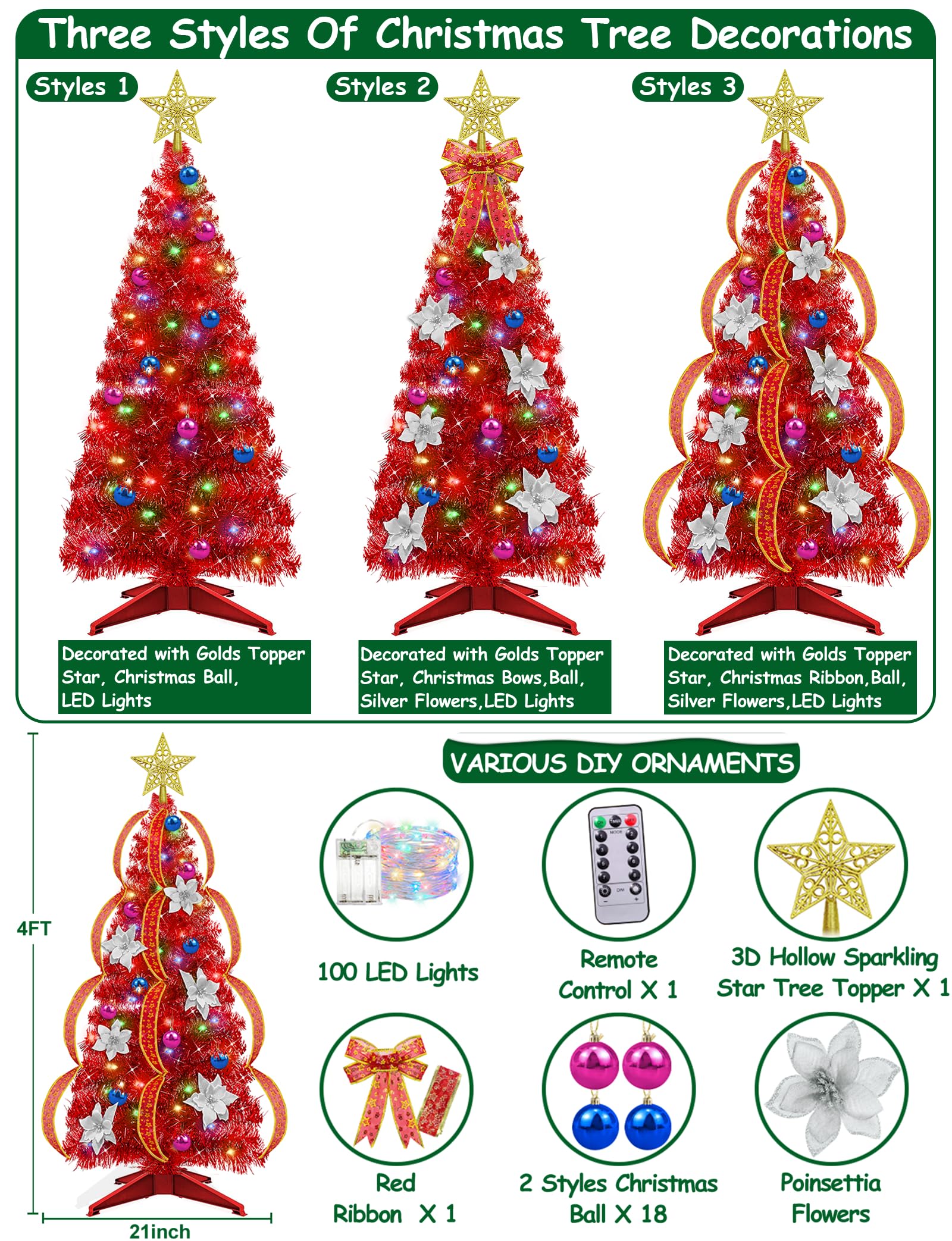 Foto 3 | Árbol De Navidad Turnmeon De 4 Pies Con Control Remoto Y Temporizador - Venta Internacional.