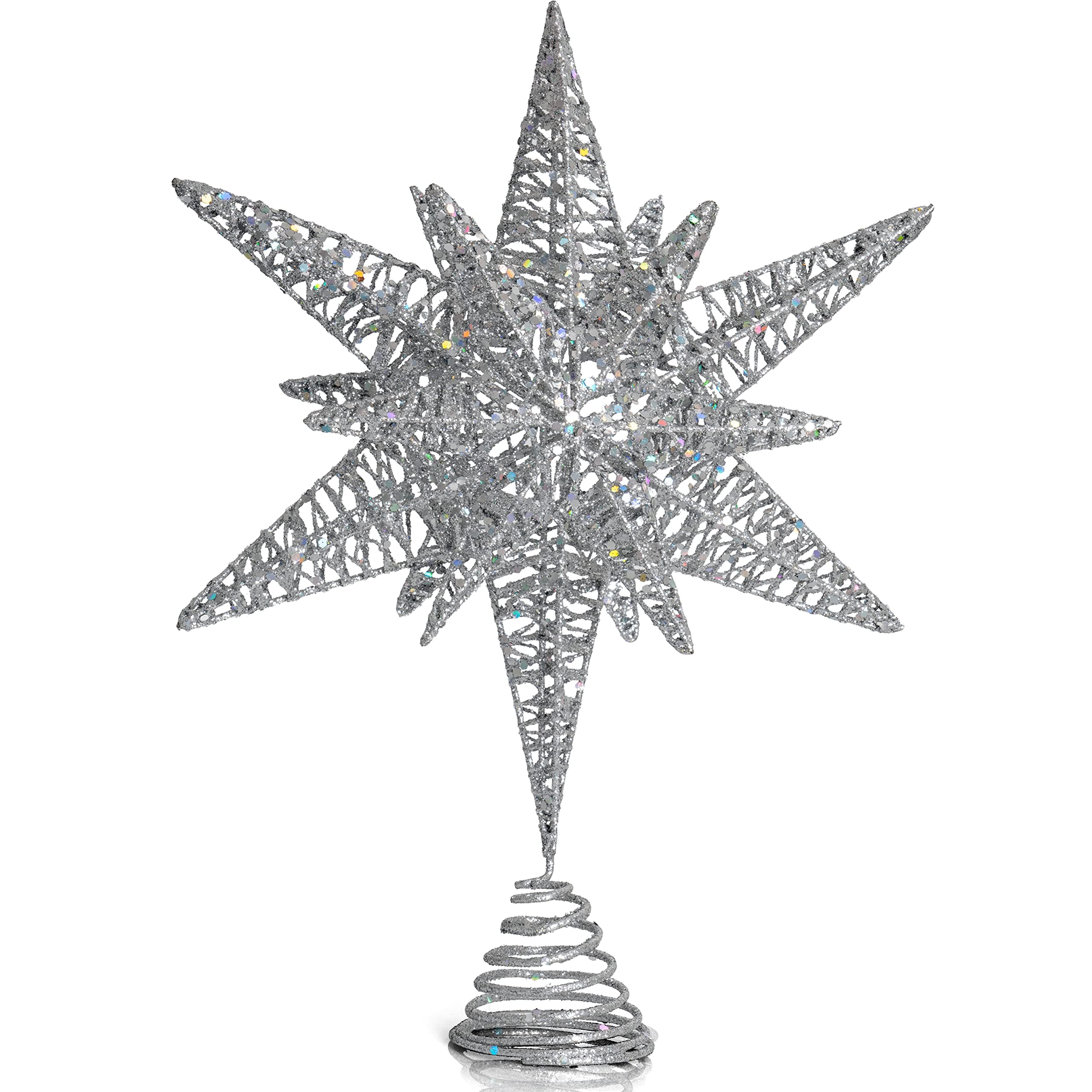Decoración Para Árbol De Navidad Con Forma De Estrella Plateada Con Purpurina 3d - Venta Internacional. $708