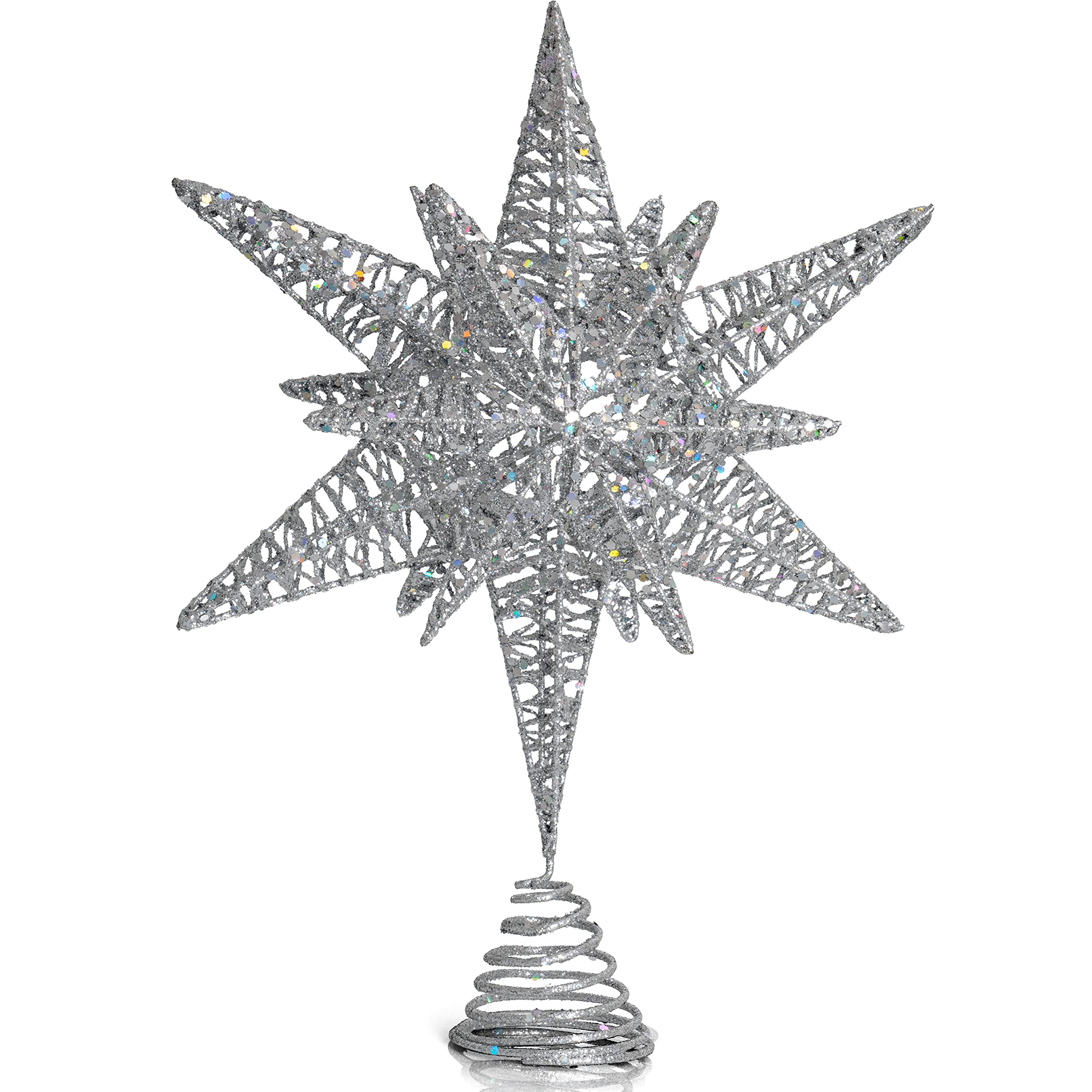 Foto 1 | Decoración Para Árbol De Navidad Con Forma De Estrella Plateada Con Purpurina 3d - Venta Internacional.