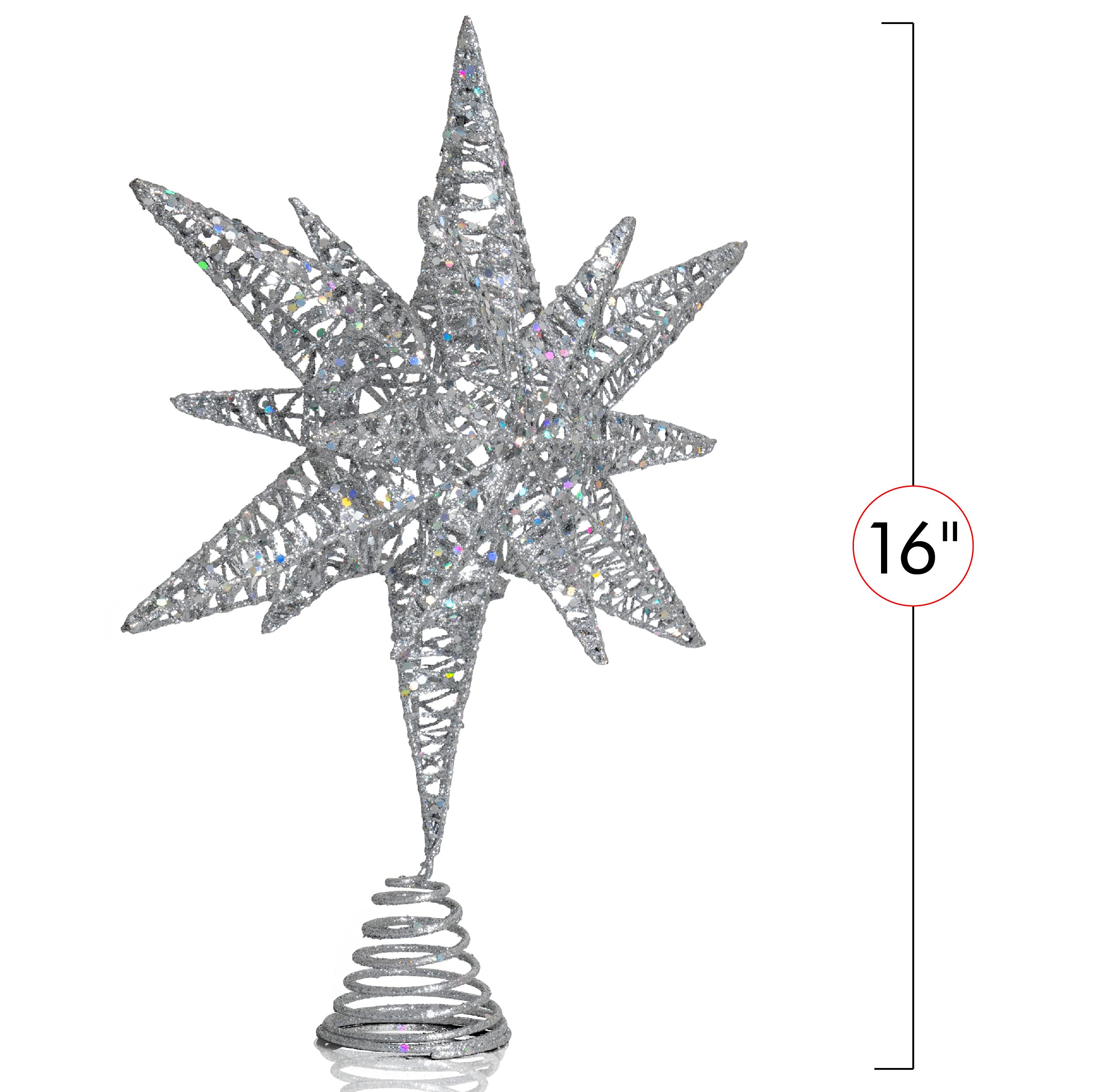 Foto 6 pulgar | Decoración Para Árbol De Navidad Con Forma De Estrella Plateada Con Purpurina 3d - Venta Internacional.