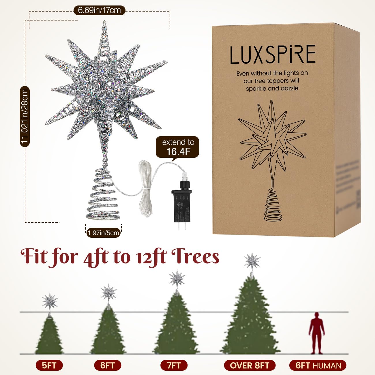 Foto 7 pulgar | Decoración Para Árbol De Navidad Luxspire Con Forma De Estrella 3d, 17 Cm - Venta Internacional.