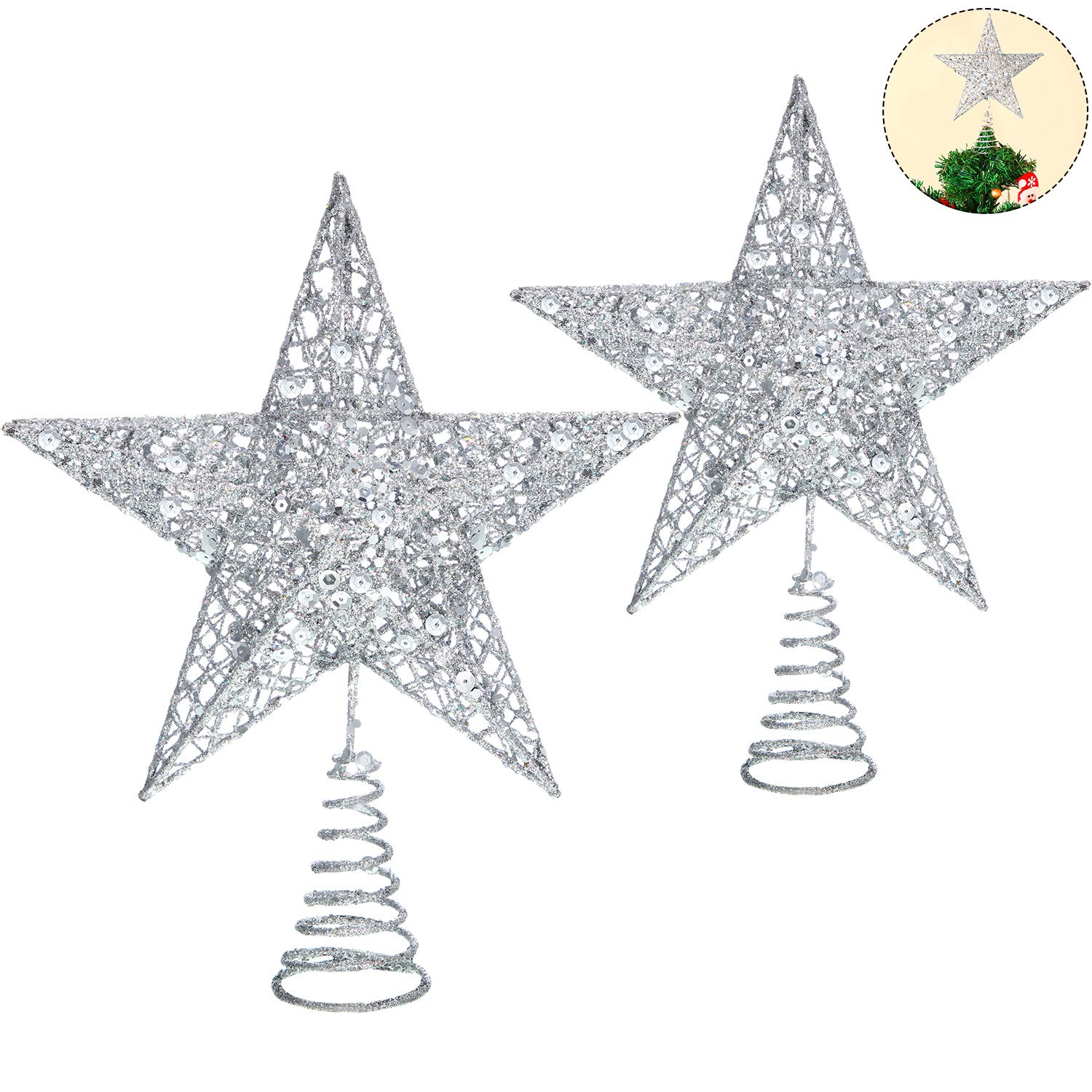 Decoración Para Árbol De Navidad Con Forma De Estrella Blulu, Metal Con Purpurina, 2 Piezas - Venta Internacional.