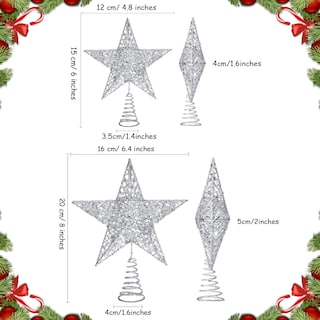Foto 4 | Decoración Para Árbol De Navidad Con Forma De Estrella Blulu, Metal Con Purpurina, 2 Piezas - Venta Internacional.