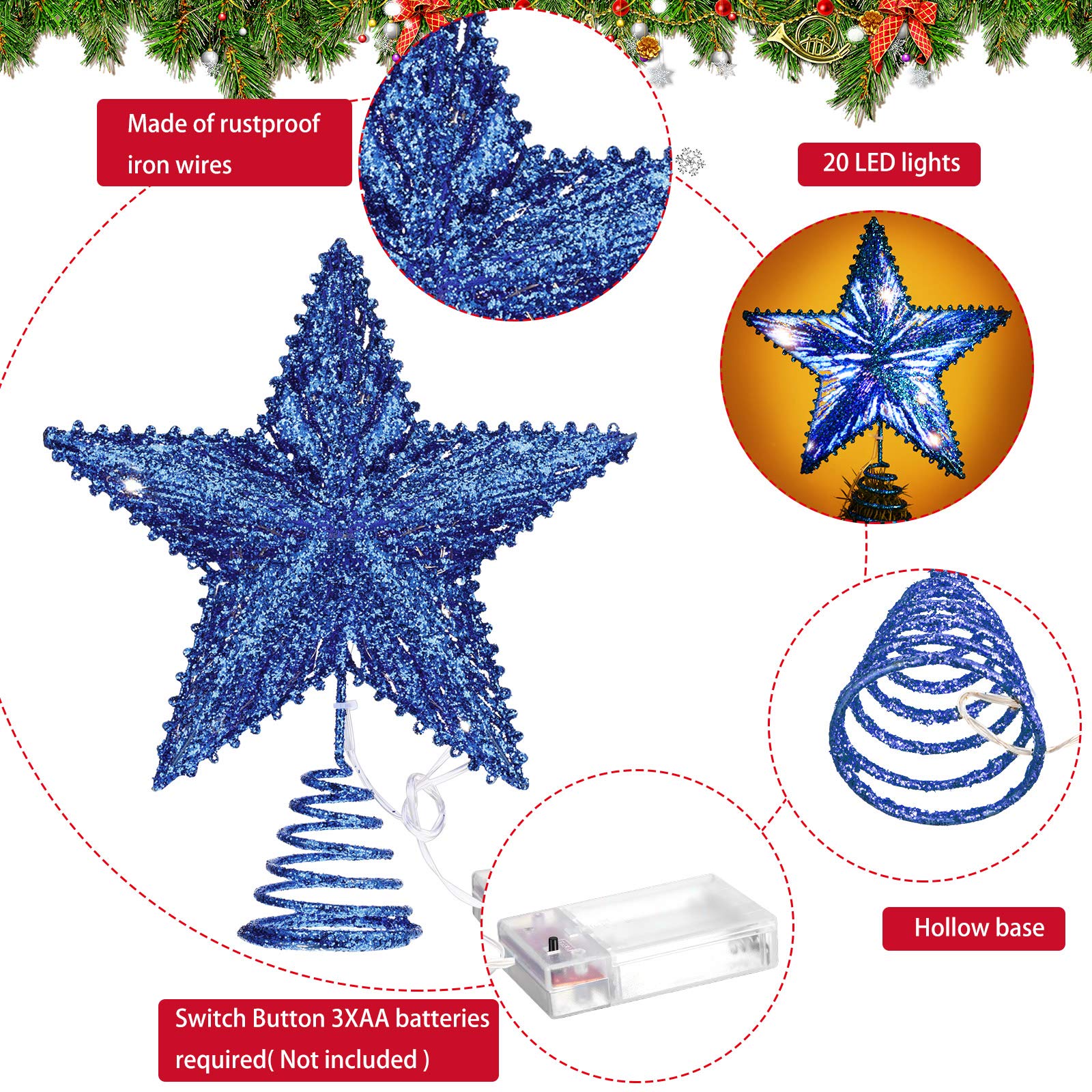 Foto 3 pulgar | Decoración Con Forma De Estrella De Navidad Aoriher, 25 Cm, Con 20 Luces Led - Venta Internacional.