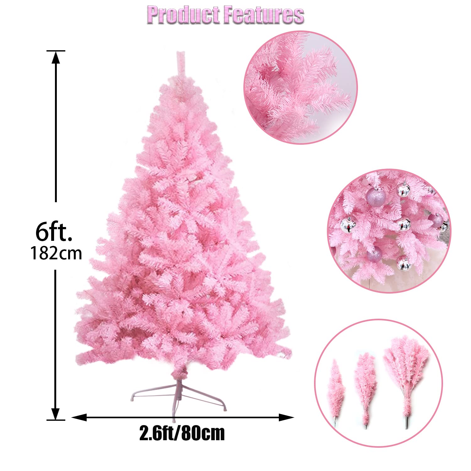 Foto 4 pulgar | Árbol De Navidad Ccinee Artificial Rosa De 1,8 M Con Punta De 700 Ramas - Venta Internacional.