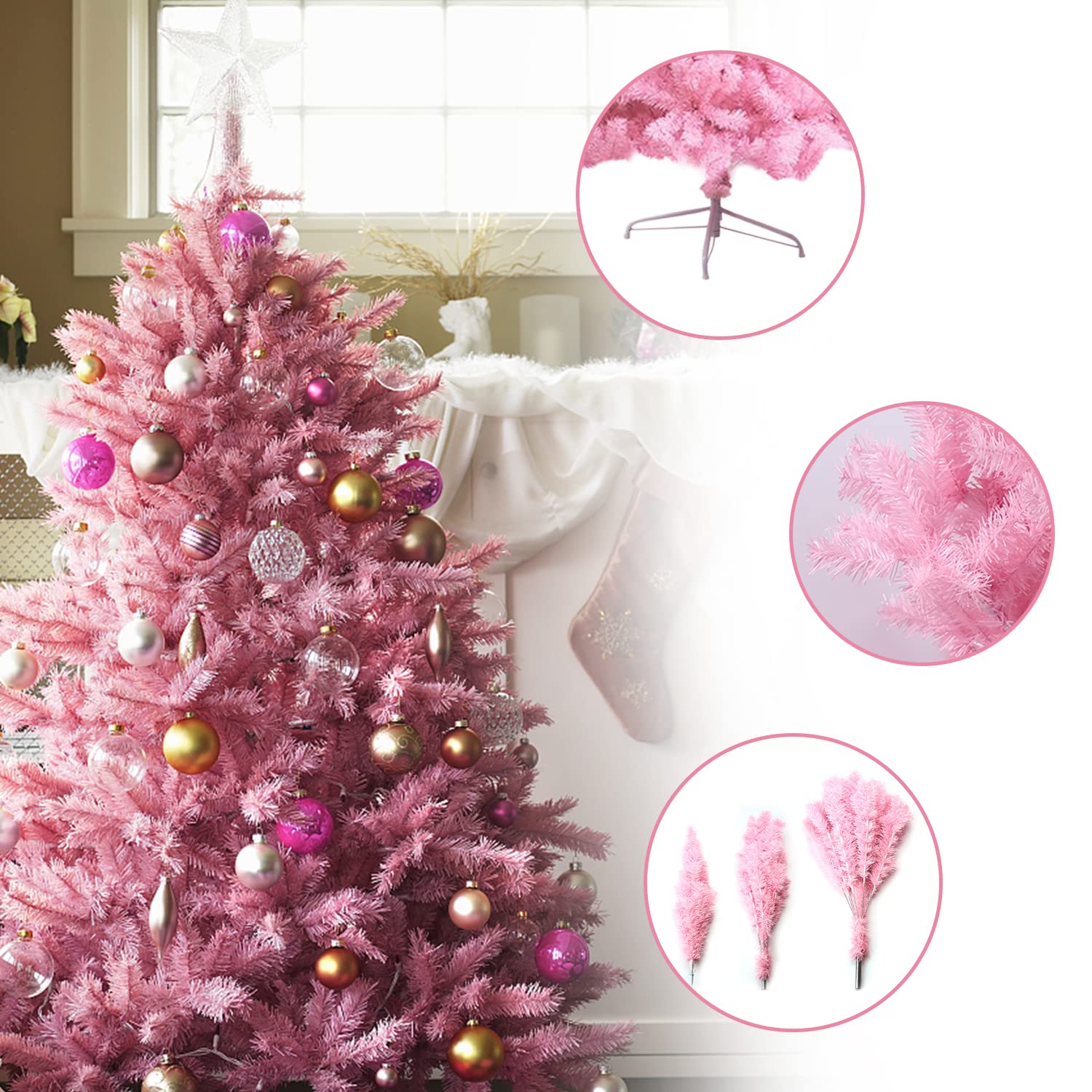 Foto 5 | Árbol De Navidad Ccinee Artificial Rosa De 1,8 M Con Punta De 700 Ramas - Venta Internacional.