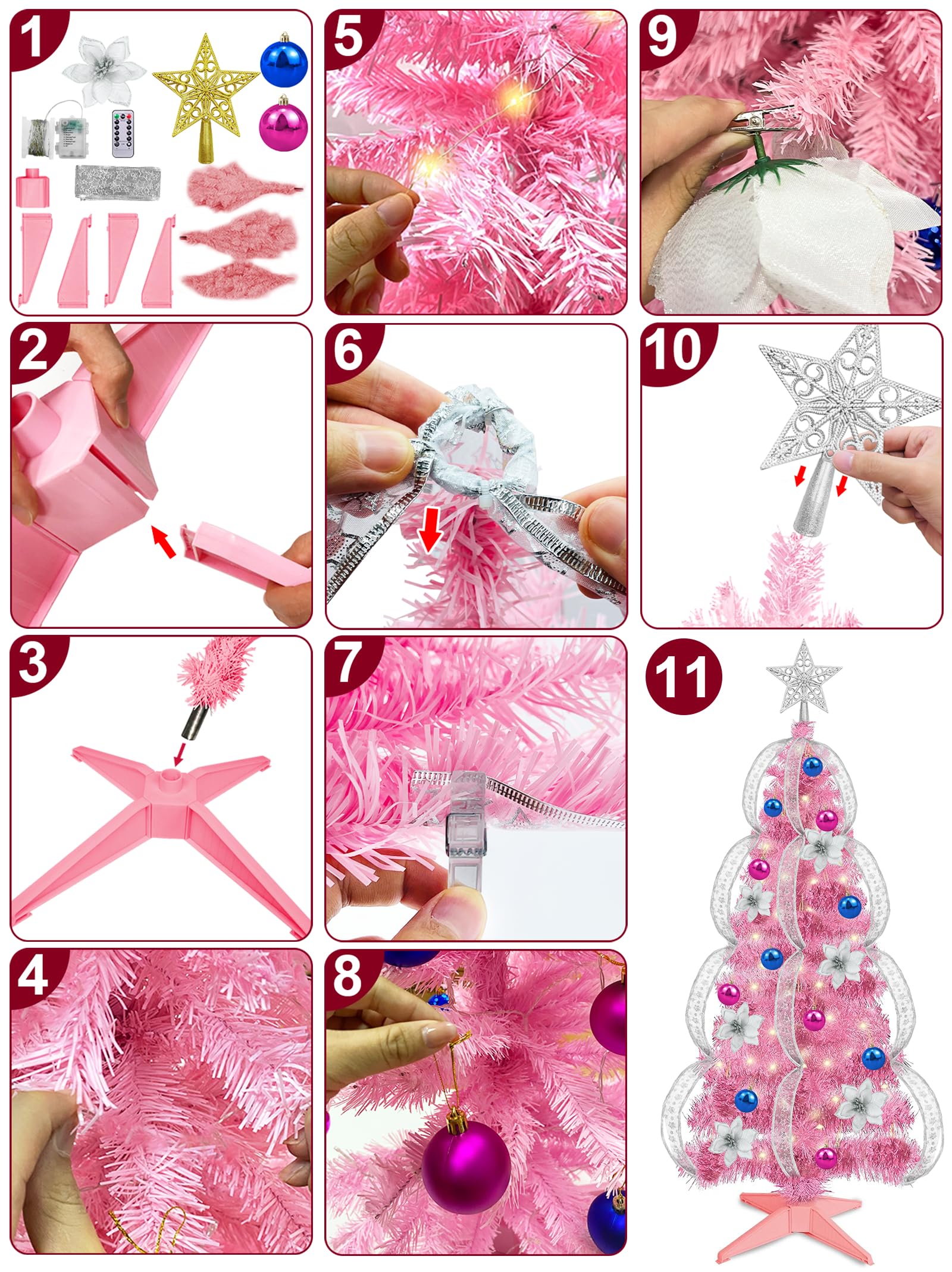 Foto 5 pulgar | Árbol de Navidad Turnmeon Rosa con Control Remoto-Venta Internacional