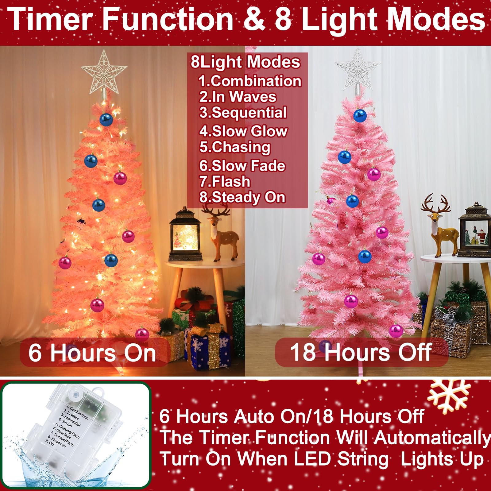 Foto 6 pulgar | Árbol de Navidad Turnmeon Rosa con Control Remoto-Venta Internacional