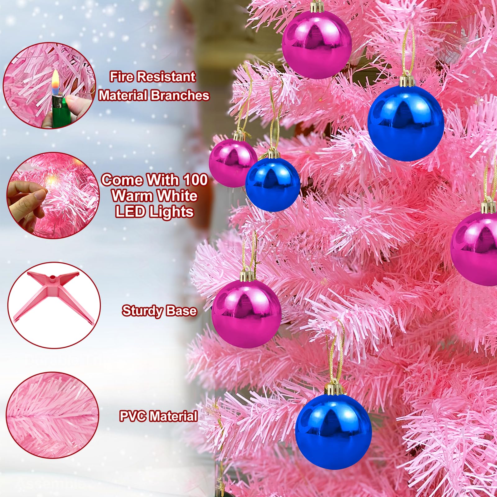 Foto 8 pulgar | Árbol de Navidad Turnmeon Rosa con Control Remoto-Venta Internacional