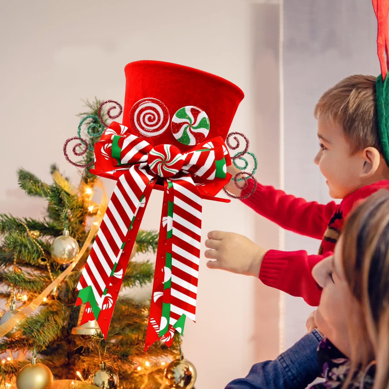 Foto 3 pulgar | Gorro Rojo Ciyvolyeen Para Adornar El Árbol De Navidad Con Lazo De Menta - Venta Internacional.