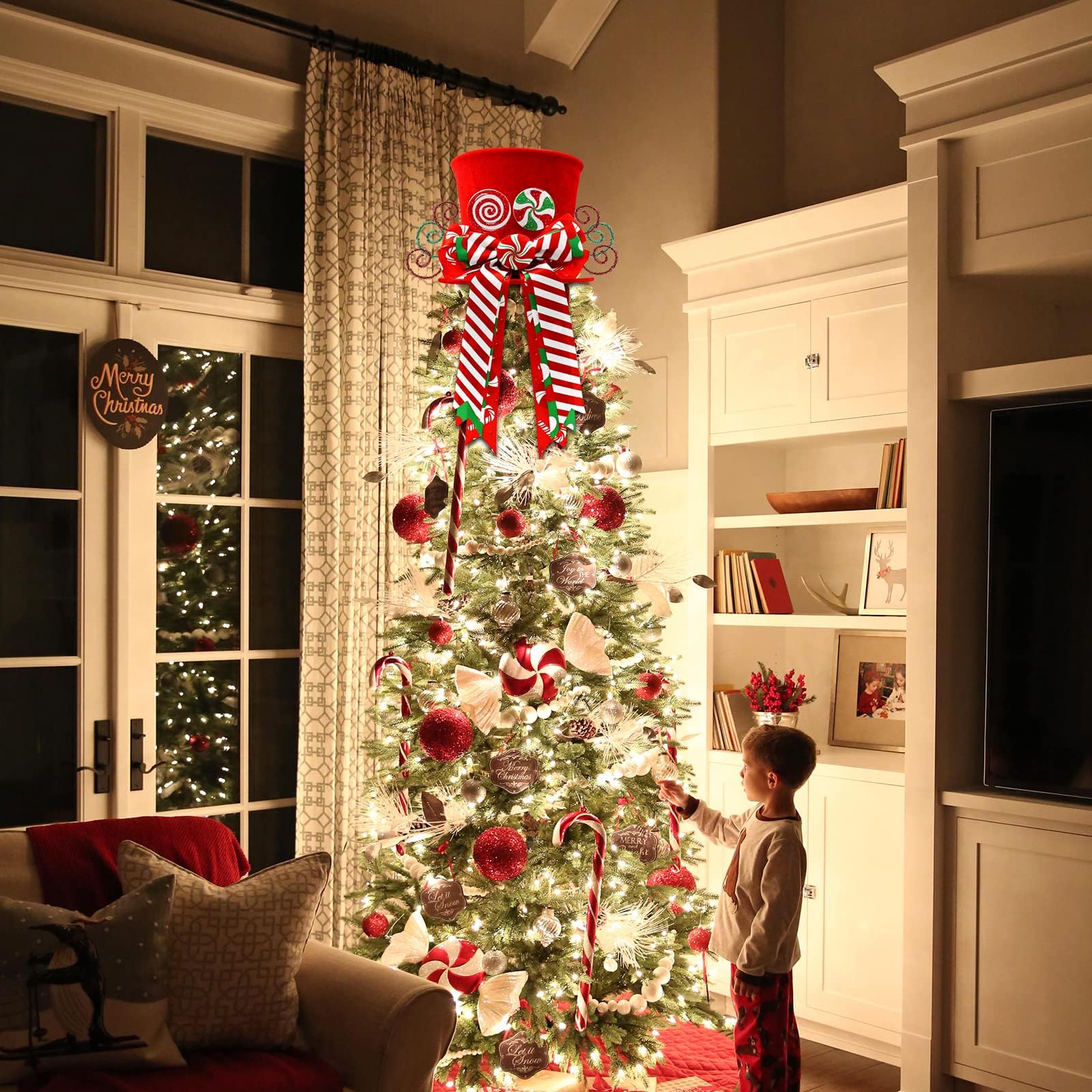 Foto 5 | Gorro Rojo Ciyvolyeen Para Adornar El Árbol De Navidad Con Lazo De Menta - Venta Internacional.