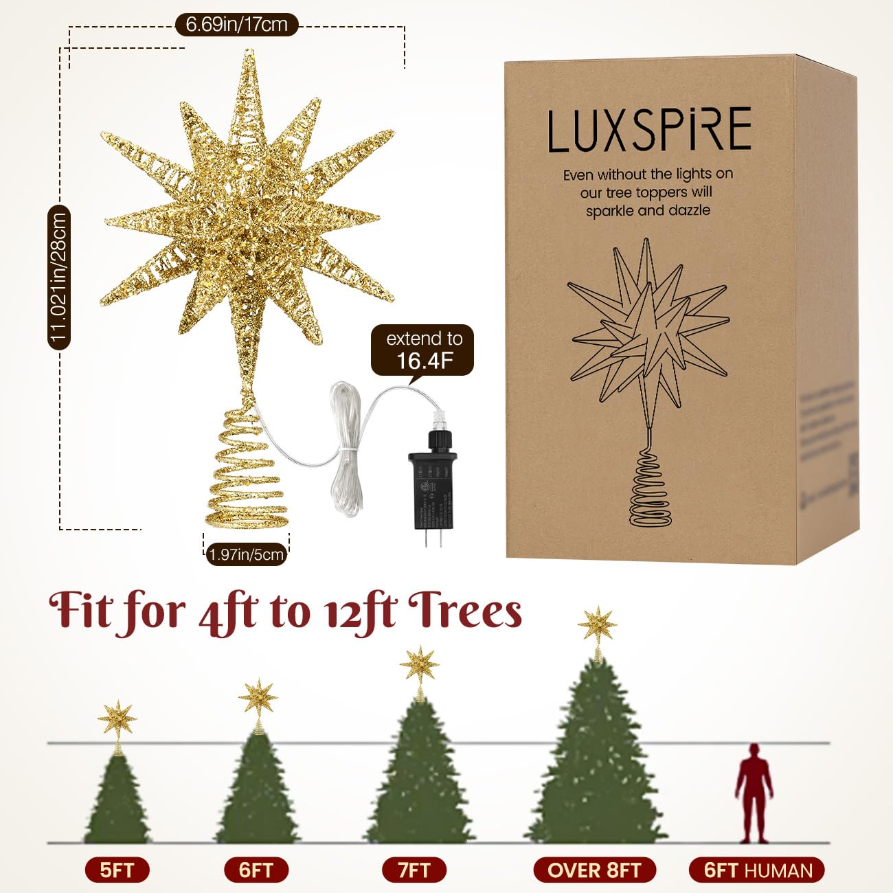 Foto 7 pulgar | Decoración Para Árbol De Navidad Luxspire Con Forma De Estrella 3d Y Temporizador Dorado - Venta Internacional.