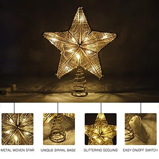 Foto 4 | Decoración Para Árbol De Navidad Lewondr Star Con Luces Y Lentejuelas - Venta Internacional.