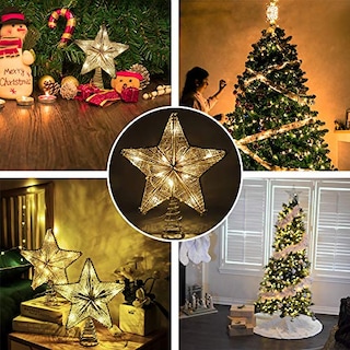 Foto 5 | Decoración Para Árbol De Navidad Lewondr Star Con Luces Y Lentejuelas - Venta Internacional.